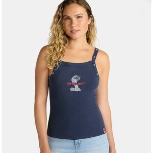 Shelby Mustang Graphic Tank Top Grommet Snap Accents Navy Blue Womens Size Large